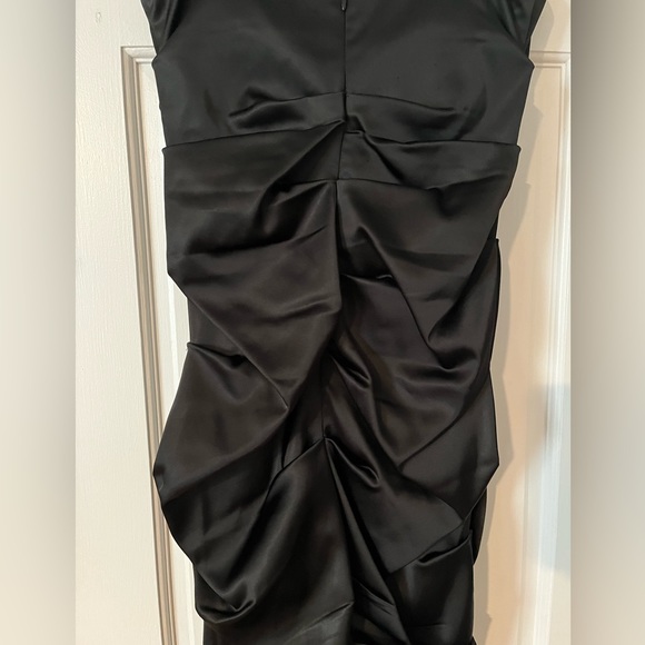 Xscape Black Ruched V-Neck Mini Dress - Picture 3 of 6